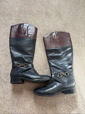 Lauren Ralph Lauren Black and Brown Leather Two-Tone Riding Boots